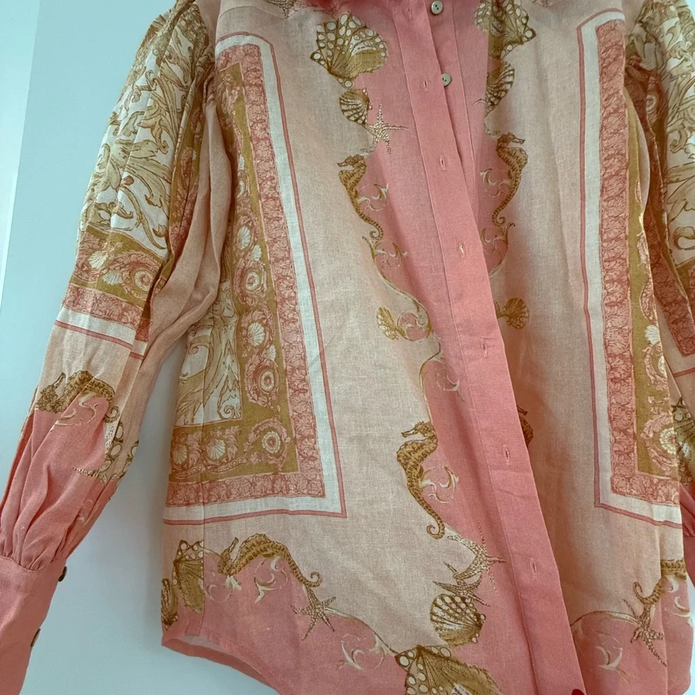 Alemais Pink and Gold Linen Shirt - Picture 3 of 12